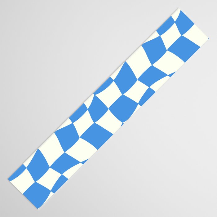 Ocean Blue Wavy Checkerboard  Table Runner Gallery Image 3