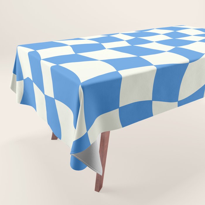 Ocean Blue Wavy Checkerboard  Tablecloth Gallery Image 1