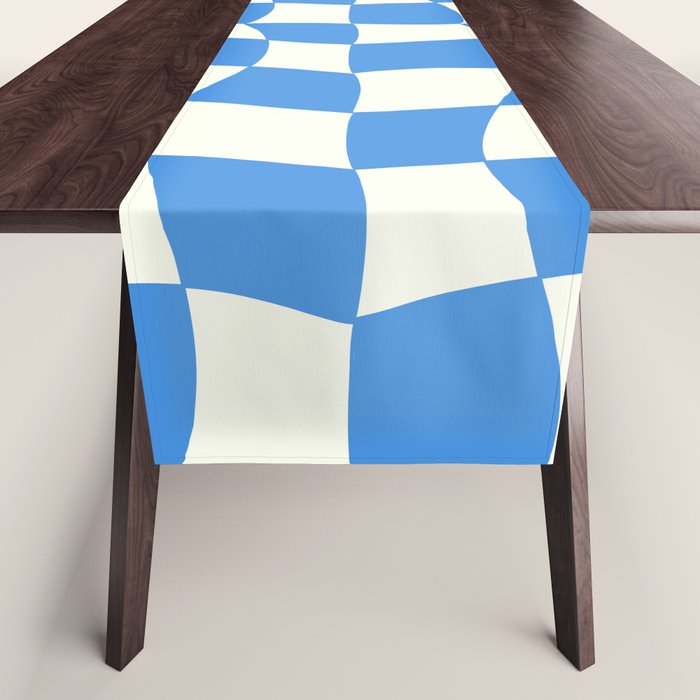 Ocean Blue Wavy Checkerboard  Table Runner Gallery Image 1