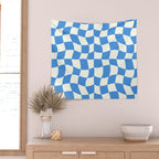 Ocean Blue Wavy Checkerboard  Wall Tapestry Gallery Image 2