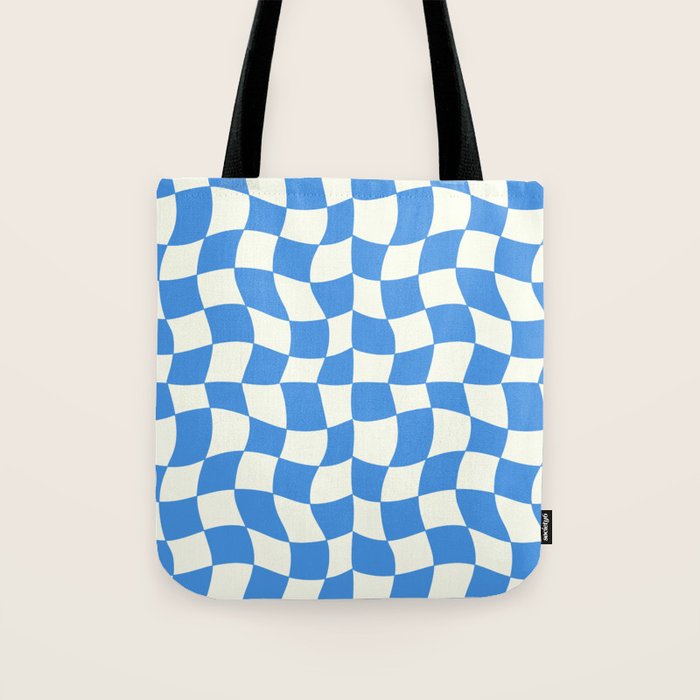 Ocean Blue Wavy Checkerboard  Tote Bag Gallery Image 1