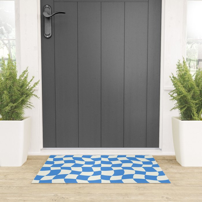 Ocean Blue Wavy Checkerboard  Welcome Mat Gallery Image 3