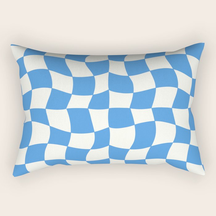 Ocean Blue Wavy Checkerboard  Rectangular Pillow Gallery Image 1