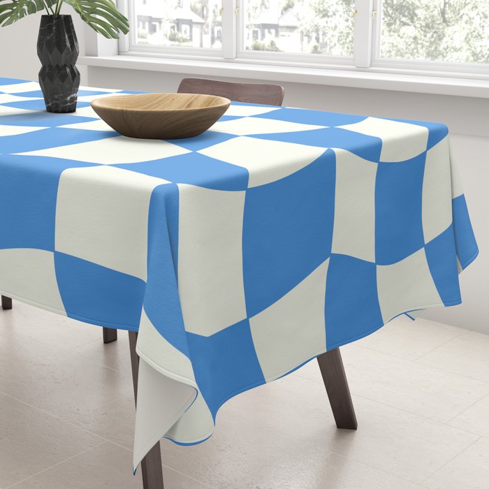 Ocean Blue Wavy Checkerboard  Tablecloth Gallery Image 3