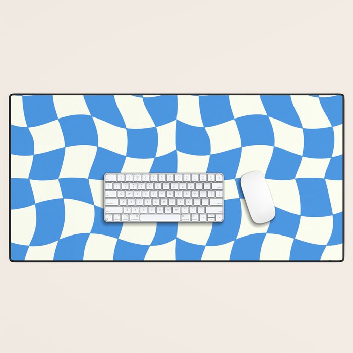Ocean Blue Wavy Checkerboard  Desk Mat Gallery Image 1