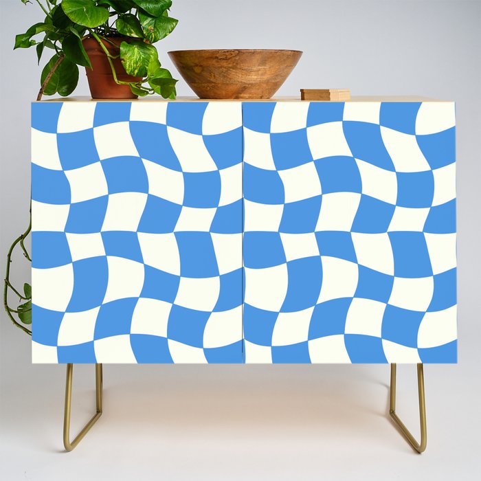 Ocean Blue Wavy Checkerboard  Credenza Gallery Image 1