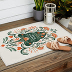 Nordic Christmas tree with red flowers and Scandinavian ornaments  Outdoor Rug Gallery Image 2