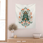 Nordic Christmas tree with red flowers and Scandinavian ornaments  Wall Tapestry Gallery Image 2
