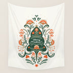 Nordic Christmas tree with red flowers and Scandinavian ornaments  Wall Tapestry Gallery Image 4