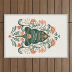 Nordic Christmas tree with red flowers and Scandinavian ornaments  Outdoor Rug Gallery Image 1
