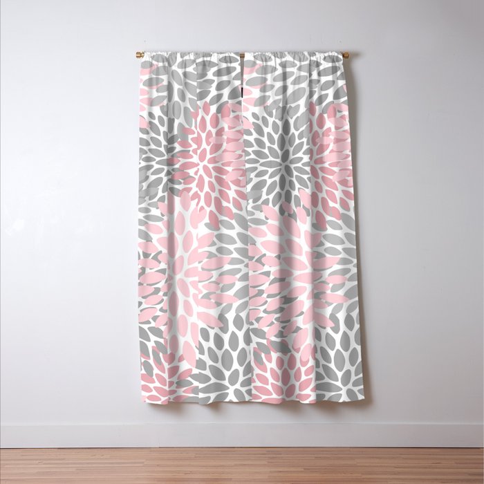 Festive, Floral Prints, Pink, Gray, White Window Curtain Gallery Image 3