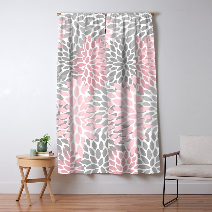 Festive, Floral Prints, Pink, Gray, White Window Curtain Gallery Image 1