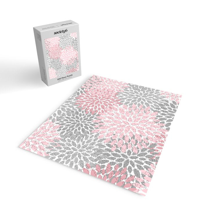 Festive, Floral Prints, Pink, Gray, White Jigsaw Puzzle Gallery Image 2