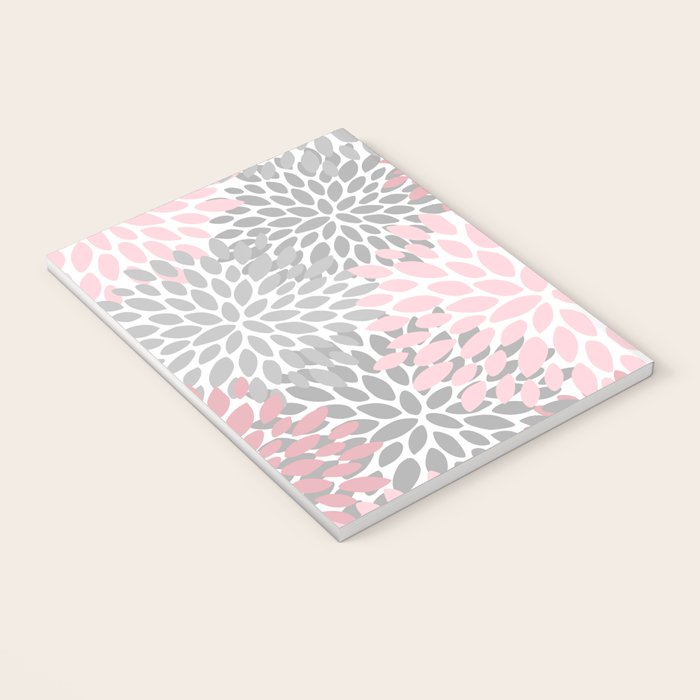 Festive, Floral Prints, Pink, Gray, White Notebook Gallery Image 3