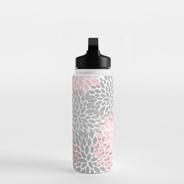 Festive, Floral Prints, Pink, Gray, White Water Bottle Gallery Image 3