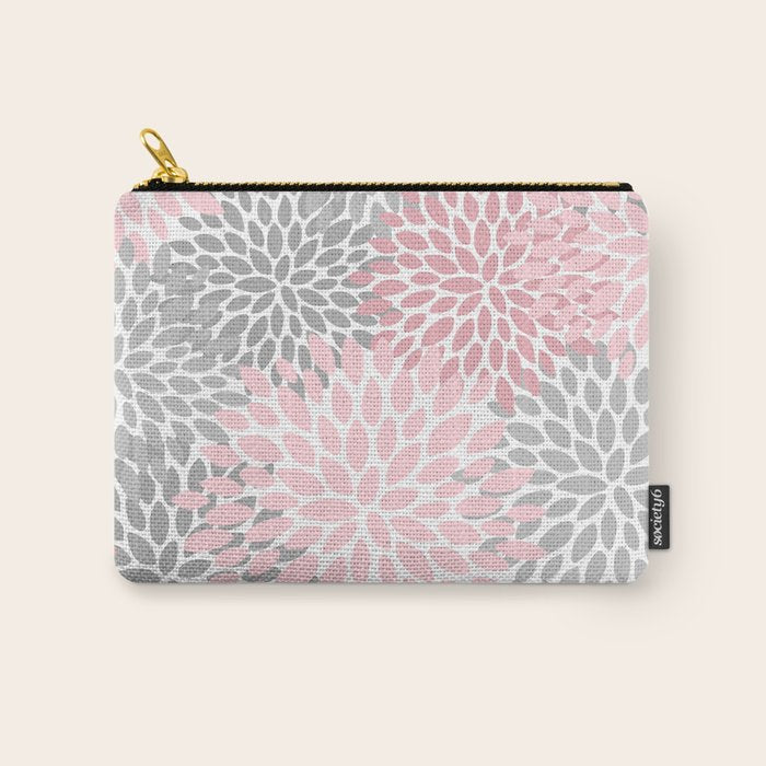 Festive, Floral Prints, Pink, Gray, White Carry All Pouch Gallery Image 1