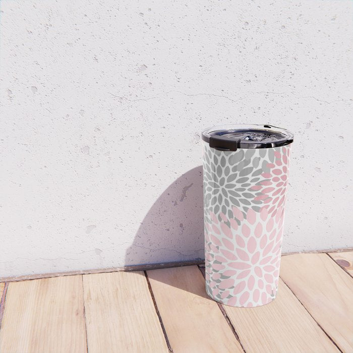 Festive, Floral Prints, Pink, Gray, White Travel Mug Gallery Image 4
