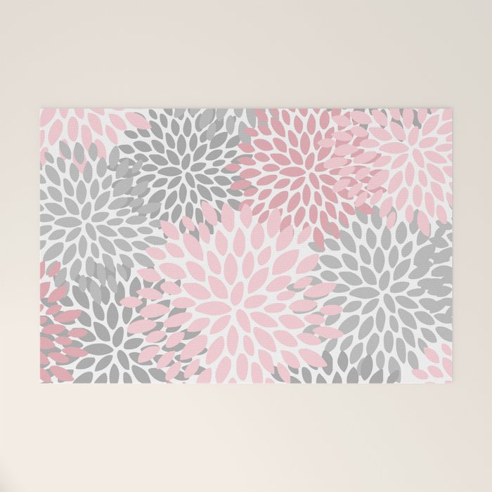 Festive, Floral Prints, Pink, Gray, White Welcome Mat Gallery Image 1