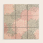 Festive, Floral Prints, Pink, Gray, White Wood Wall Art Gallery Image 1