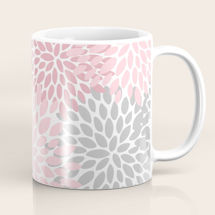 Festive, Floral Prints, Pink, Gray, White Coffee Mug Gallery Image 1