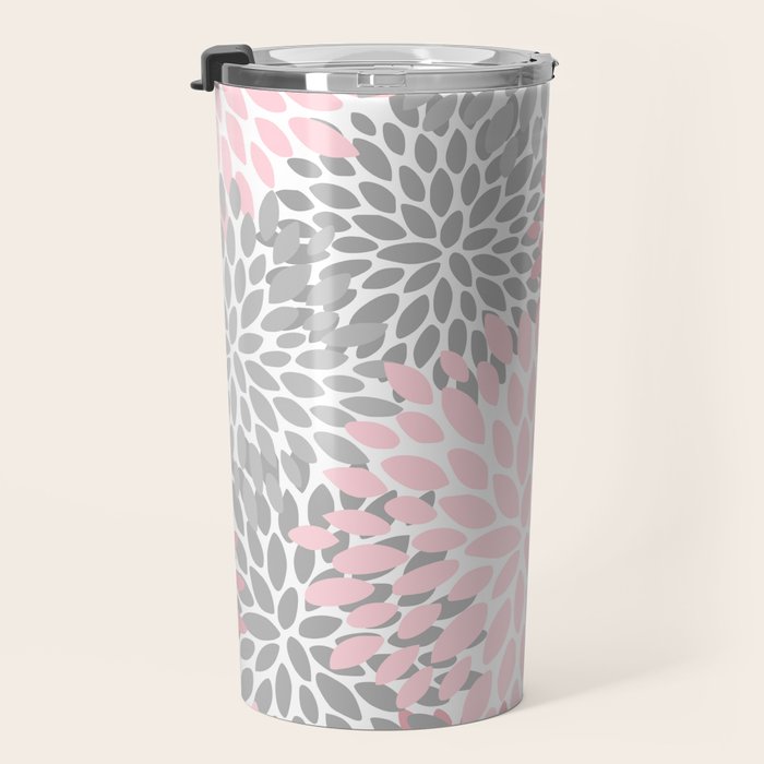 Festive, Floral Prints, Pink, Gray, White Travel Mug Gallery Image 3