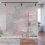 Festive, Floral Prints, Pink, Gray, White Wall Mural Gallery Image 1