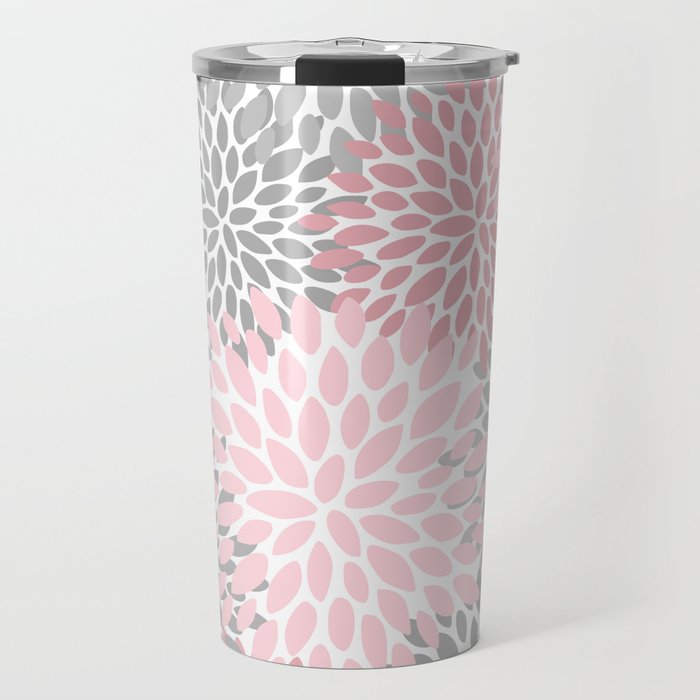 Festive, Floral Prints, Pink, Gray, White Travel Mug Gallery Image 1