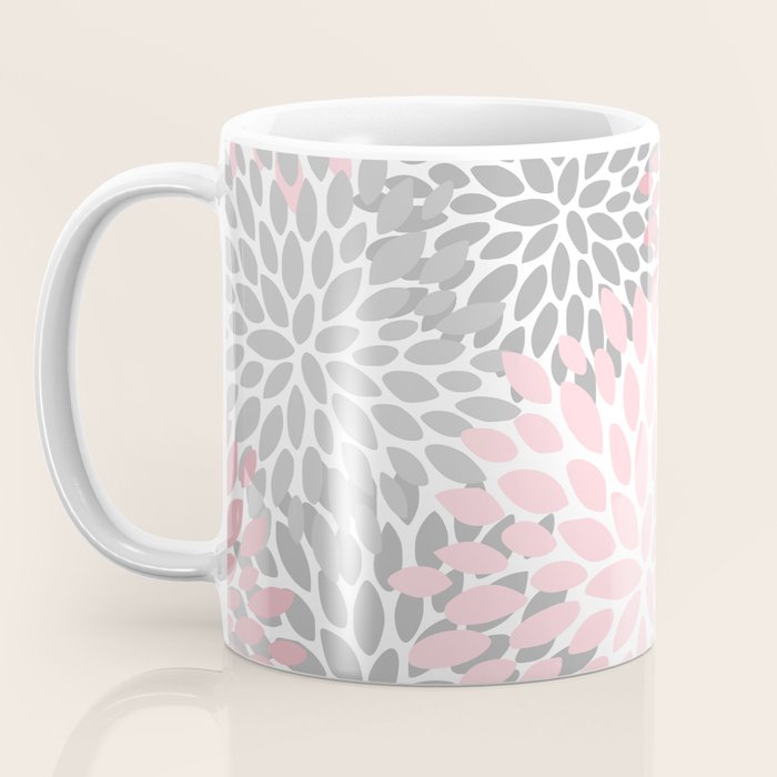 Festive, Floral Prints, Pink, Gray, White Coffee Mug Gallery Image 3