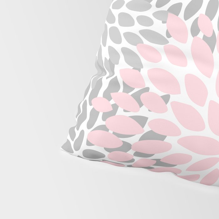 Festive, Floral Prints, Pink, Gray, White Pillow Sham Gallery Image 4