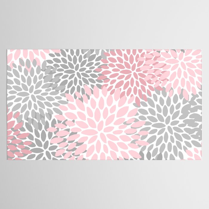 Festive, Floral Prints, Pink, Gray, White Tablecloth Gallery Image 2