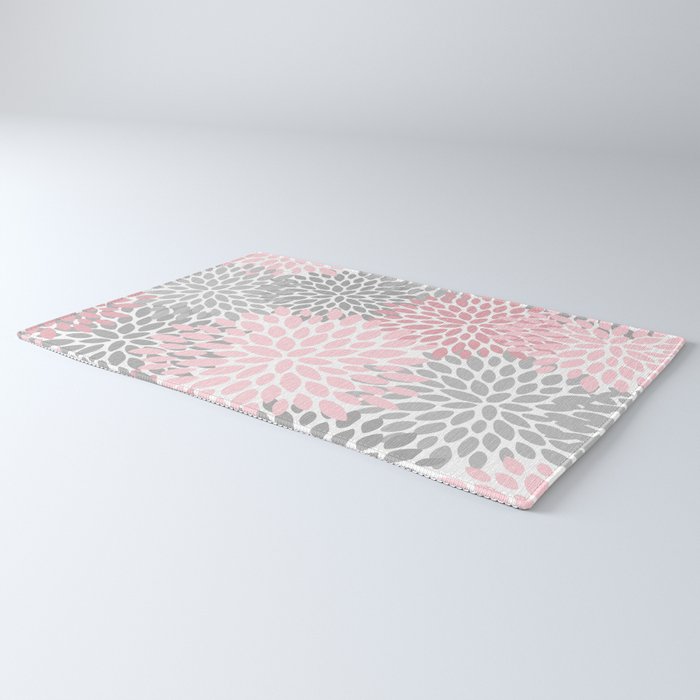 Festive, Floral Prints, Pink, Gray, White Rug Gallery Image 3