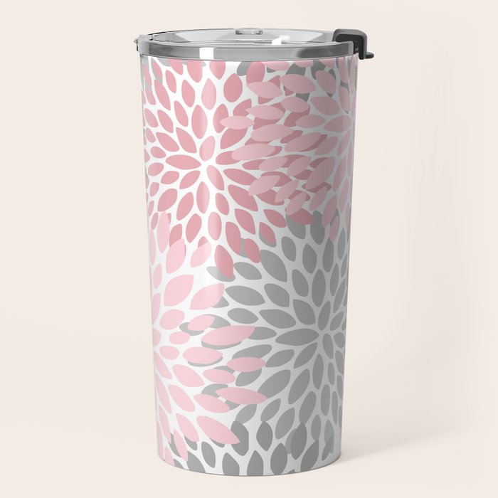 Festive, Floral Prints, Pink, Gray, White Travel Mug Gallery Image 2