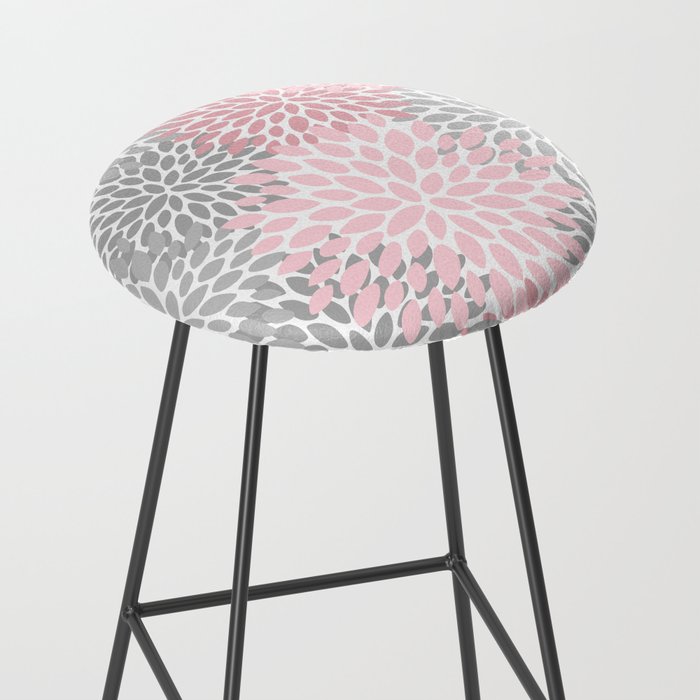 Festive, Floral Prints, Pink, Gray, White Stool Gallery Image 2