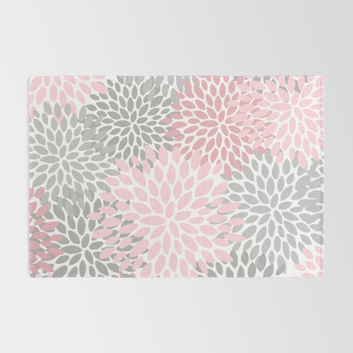 Festive, Floral Prints, Pink, Gray, White Rug Gallery Image 2