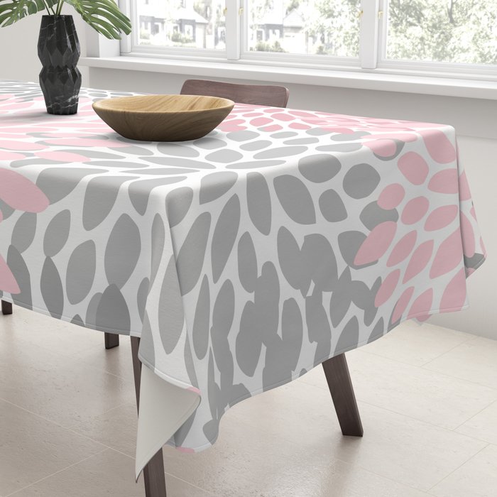 Festive, Floral Prints, Pink, Gray, White Tablecloth Gallery Image 3