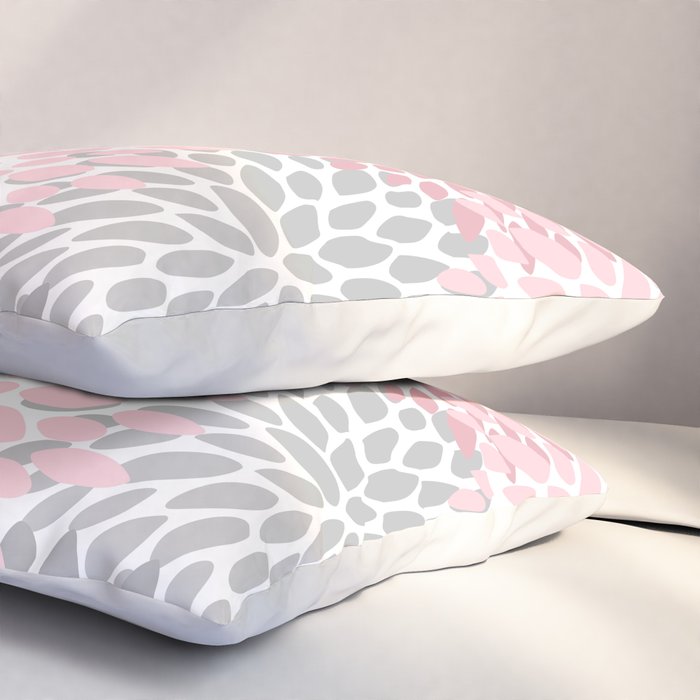 Festive, Floral Prints, Pink, Gray, White Pillow Sham Gallery Image 3