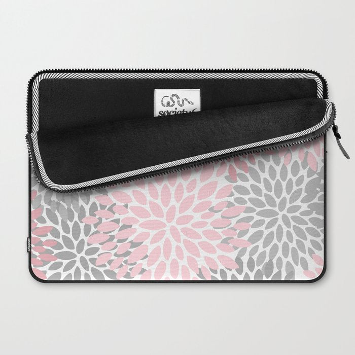 Festive, Floral Prints, Pink, Gray, White Laptop Sleeve Gallery Image 2