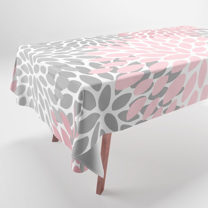 Festive, Floral Prints, Pink, Gray, White Tablecloth Gallery Image 1