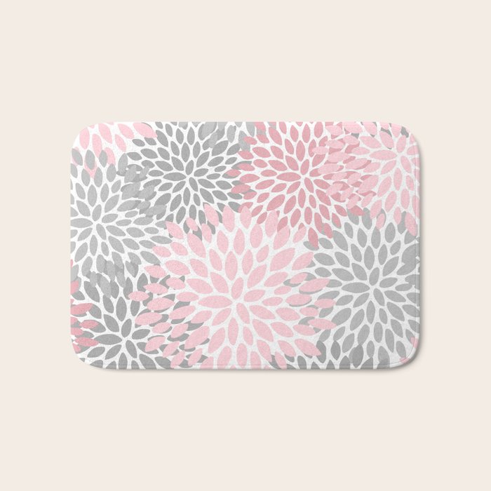 Festive, Floral Prints, Pink, Gray, White Bath Mat Gallery Image 1