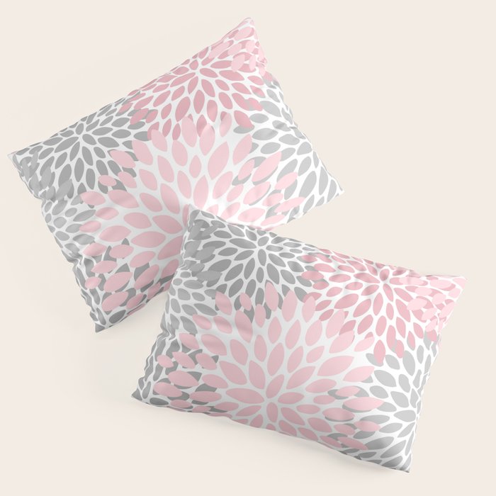 Festive, Floral Prints, Pink, Gray, White Pillow Sham Gallery Image 1
