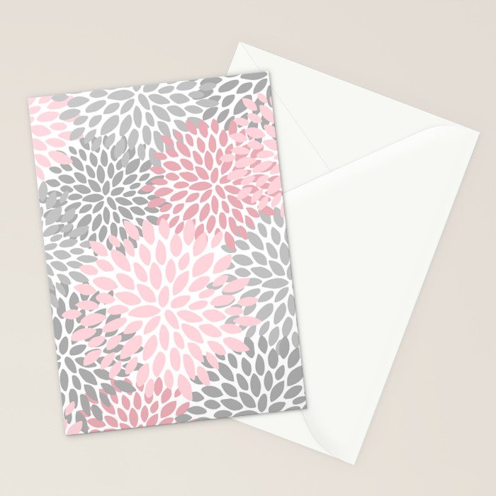 Festive, Floral Prints, Pink, Gray, White Stationery Card Gallery Image 2