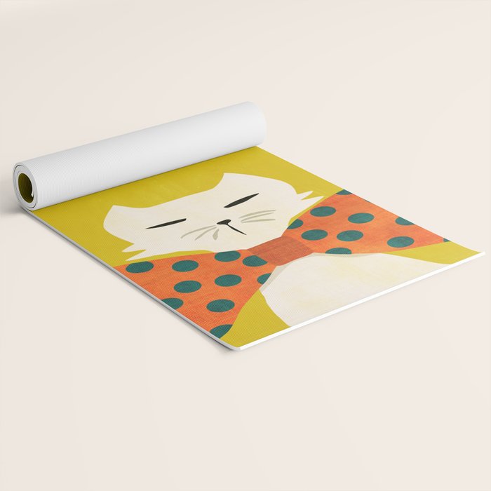 Cat with incredebly oversized humongous bowtie Yoga Mat Gallery Image 2