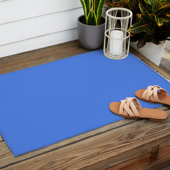 Azure Blue Solid Color Outdoor Rug Gallery Image 2