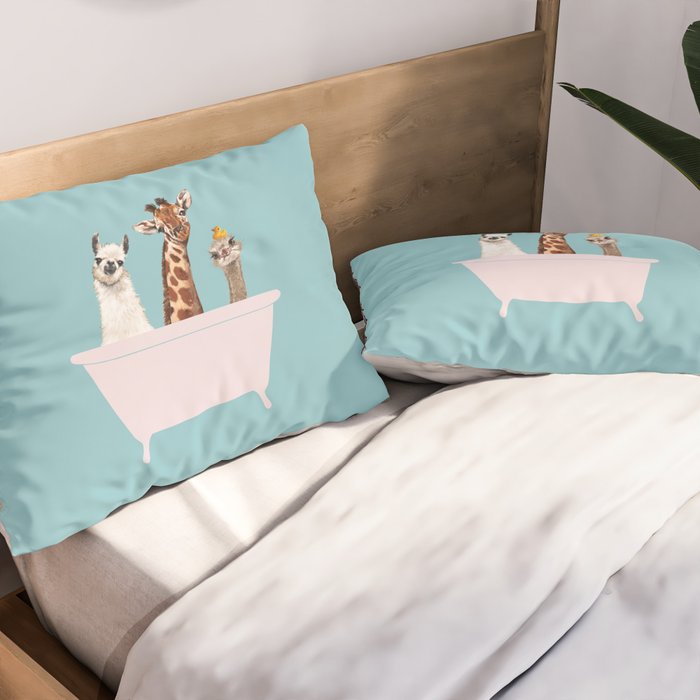 Playful Gangs in Bathtub Blue Pillow Sham Gallery Image 2