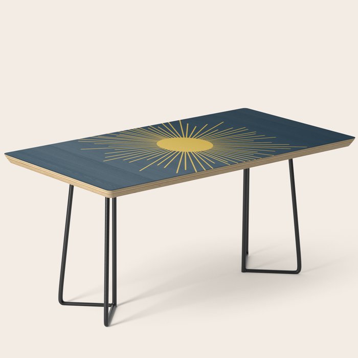 Mid-Century Modern Sunburst II in Light Mustard and Navy Blue Coffee Table Gallery Image 1