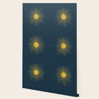 Mid-Century Modern Sunburst II in Light Mustard and Navy Blue Wallpaper Gallery Image 2
