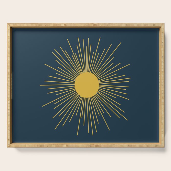 Mid-Century Modern Sunburst II in Light Mustard and Navy Blue Serving Tray Gallery Image 1