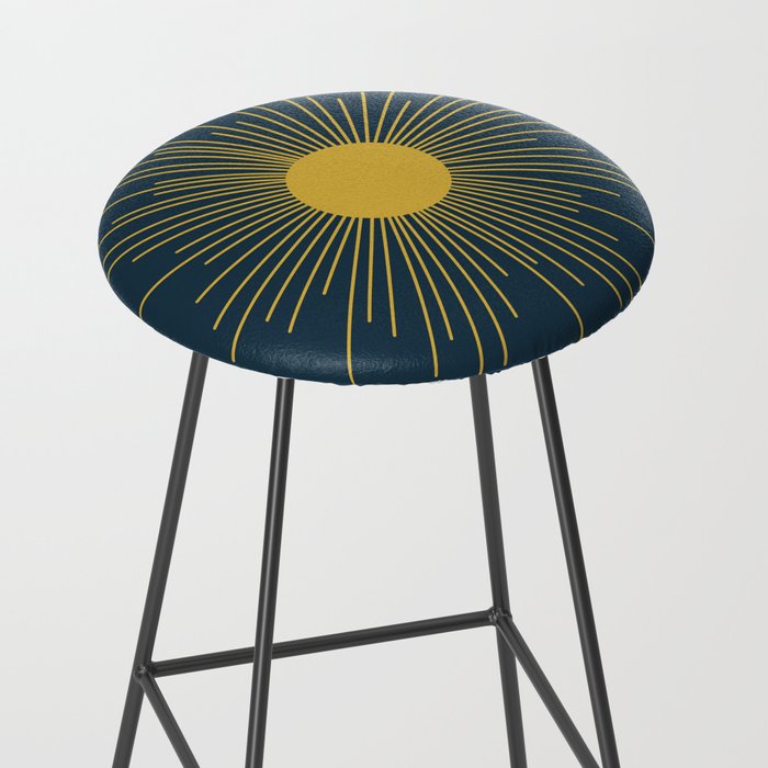 Mid-Century Modern Sunburst II in Light Mustard and Navy Blue Stool Gallery Image 2