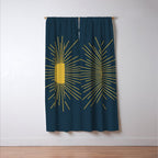 Mid-Century Modern Sunburst II in Light Mustard and Navy Blue Window Curtain Gallery Image 3