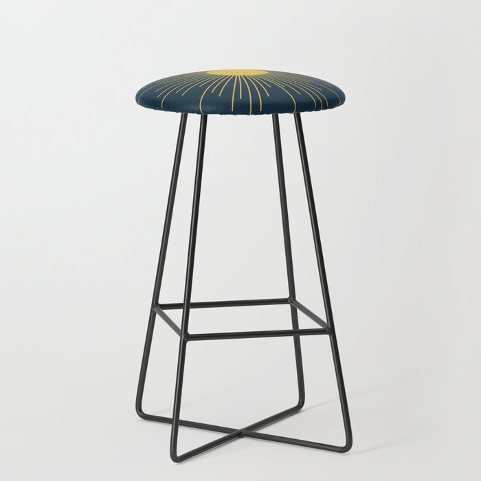 Mid-Century Modern Sunburst II in Light Mustard and Navy Blue Stool Gallery Image 1